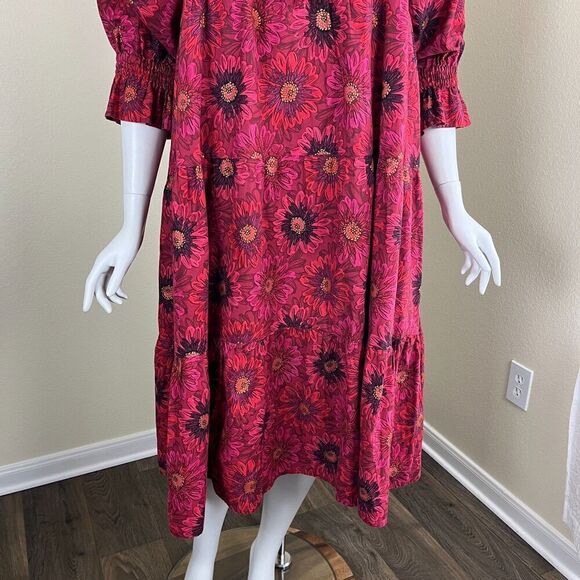 Coco + Jase Custom Womens Size XL Red Floral Cotton Pullover Midi Dress Art Boho - Picture 6 of 13